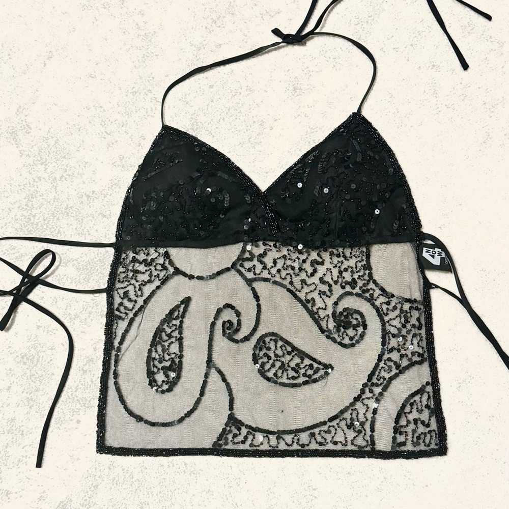 Beads and sequins open back tank